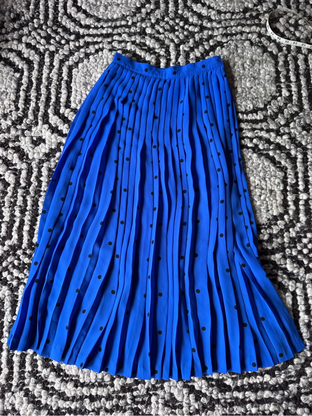 Vintage Blue Polka Dot Pleated Midi Skirt